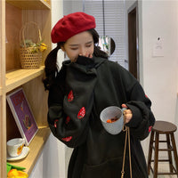 Embroidered Strawberry Hooded Sweater