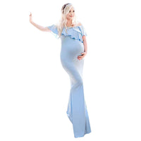 Maternity Ruffled Neck Trailing One-piece Long Skirt Photography Dress
