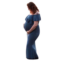 Maternity Ruffled Neck Trailing One-piece Long Skirt Photography Dress