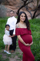 Maternity Ruffled Neck Trailing One-piece Long Skirt Photography Dress