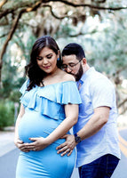 Maternity Ruffled Neck Trailing One-piece Long Skirt Photography Dress