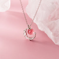 S925 Silver And Sweet Strawberry Crystal Necklace