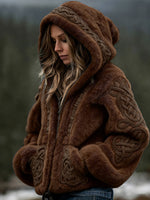 Womens Warm Hooded Zip-Up Cardigan Sweater