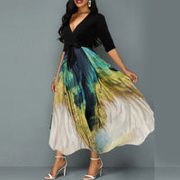 Women's Summer Chiffon Contrast Peacock Print Dress