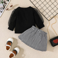 Infant Toddler Long-sleeved Pullover Skirt Two-piece Girl's Cute Love Top Tartan Skirt Suit