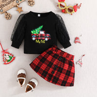 Infant Toddler Long-sleeved Pullover Skirt Two-piece Girl's Cute Love Top Tartan Skirt Suit