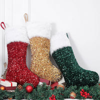 Medias navideñas de felpa con lentejuelas