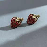 Red Rhinestone Strawberry Vintage Bronze Earrings