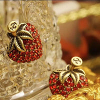 Red Rhinestone Strawberry Vintage Bronze Earrings