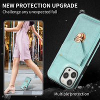 Buckle Closure Card Holder Leather Samsung Phone Case Crossbody Lanyard