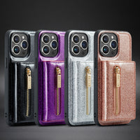 Two-in-one Magnetic Glitter Leather Wallet iPhone Case