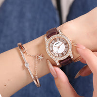 Rhinestone-embedded Roman Face Simple Fashion Quartz Watch Bracelet Gift Set