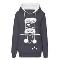 Sudadera con capucha informal con estampado de gato y bolsillo grande para mascotas