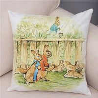 Storybook Cartoon Rabbit Peach Skin Fabric Pillow Cover