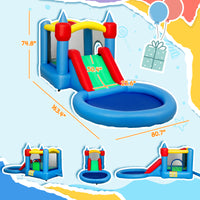 4 In 1 Inflatable Bounce House With Slide, Basketball Hoop, Ball Pit, 370W Blower, Storage Bag, 163 X 81 X 75