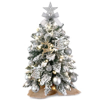 Arbre de Noël artificiel floqué de neige de 2 pieds avec ornements et lumières