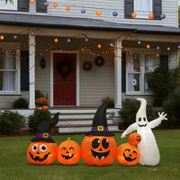 8FT Long Halloween Inflatables Pumpkins Ghost Outdoor Decorations, Blow Up Yard Decoration With Built-in LEDs Lighted For Lawn Garden Outside Indoor Decor