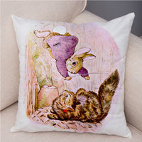 Storybook Cartoon Rabbit Peach Skin Fabric Pillow Cover