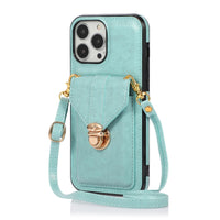 Buckle Closure Card Holder Leather Samsung Phone Case Crossbody Lanyard