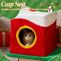 29.5in Christmas Themed Plush Cat Tree, Multi-level Cat Tower With Cat Condo, Top Crown Perch, Sisal Scratching Posts, Cat Pet Activity Center For Indoor Cats