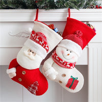 Red White Knitted Christmas Stocking Santa Claus Snowman