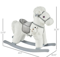 White Plush Rocking Horse With Bear Toy For Kids, Soft Sound Rocker, Ideal For Nursery Playtime