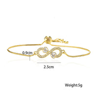 Pulsera con dije de infinito y corazón de circonio para mujer, microconjunto de latón ajustable