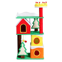 56in Christmas Themed Plush Cat Tree, Multi-level Cat Tower With Cat Condos, Top Crown Perch, Sisal Ramp Scratching Posts, Large Cat Pet Activity Center For Indoor Cats