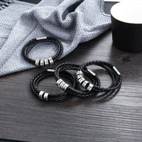 Bracelet tressé en cuir véritable, perles en acier inoxydable personnalisées, bracelet à breloques avec nom