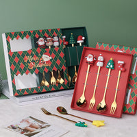 Stainless Steel Christmas Spoon And Fork Set, Creative Gift Tableware, Cute Christmas Tree & Snowman Coffee Spoons (6 Pcs)