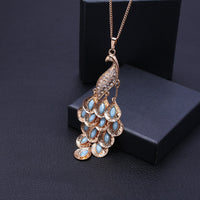 Retro Style Inlaid Gemstone Peacock Necklace
