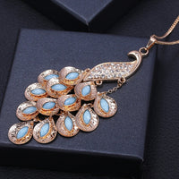 Retro Style Inlaid Gemstone Peacock Necklace