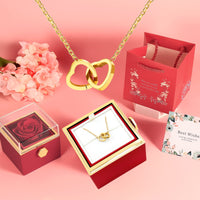 Fashionable Double-heart Necklace With Engraved Lettering Comes In A Reversible Rotating Gift Box