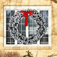 60in Pre-lit Snow Flocked Christmas Wreath, Lighted Artificial Xmas Wreath With 220 Warm White Lights And 600 PVC Tips And DIY Ornaments, For Front Door Gate Wall Xmas Party Decorations, Snowy Green