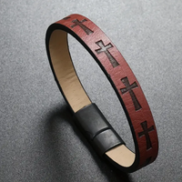 Vintage Retro Style PU Leather Cross Embossed Bracelet