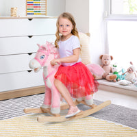 Plush Rocking Horse, Realistic Sounds, Swinging Tail, Pink, Ideal Birth Gift, Joyful Engaging, For 3 Years