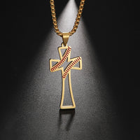 Collier en acier inoxydable avec pendentif croix de baseball creuse