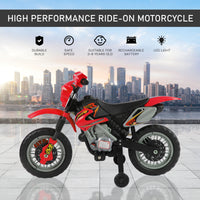 Kids 6V Electric Ride-On Motorcycle With Training Wheels, Battery-Powered, Red