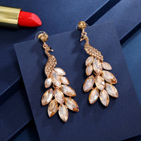 Súper aretes de cristal de diamantes de pavo real con temperamento