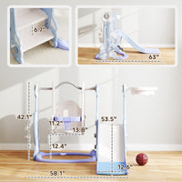 4 In 1 Toddler Slide And Swing Set For Ages 1.5-4, Toddler Playset Playground With Climber, Basketball Hoop, Light Blue