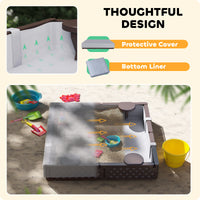 Kids Sandbox With Cover, 4 Corner Seats, Bottom Liner For Backyard, Garden, Outdoor, 47 X 47 X 9, Dark Brown