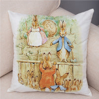 Storybook Cartoon Rabbit Peach Skin Fabric Pillow Cover