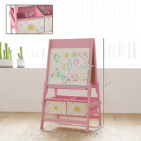 Art Easel , Double-Sided Whiteboard & Chalkboard With Paper Roll, Storage Baskets , Pink
