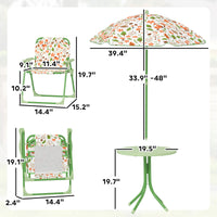 Kids Picnic Table And Chair Set, Outdoor Activity Table With Foldable Chairs, Removable Umbrella For Backyard, Green
