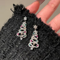Nuevo Pendientes de borla de árbol de Navidad de circón colorido