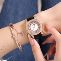 Rhinestone-embedded Roman Face Simple Fashion Quartz Watch Bracelet Gift Set