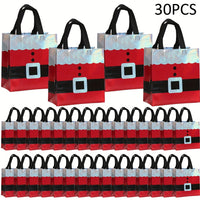 Christmas Gift Bags With Handles, Non-woven Fabric Bag, Santa Suit Design (30 Pcs)
