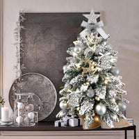 Arbre de Noël artificiel floqué de neige de 2 pieds avec ornements et lumières