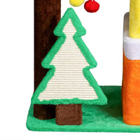 56in Christmas Themed Plush Cat Tree, Multi-level Cat Tower With Cat Condos, Top Crown Perch, Sisal Ramp Scratching Posts, Large Cat Pet Activity Center For Indoor Cats