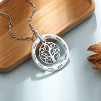 Collier pendentif arbre généalogique personnalisé avec pierres de naissance